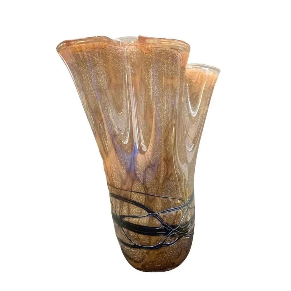 Blown glass iridescent handkerchief vase‎